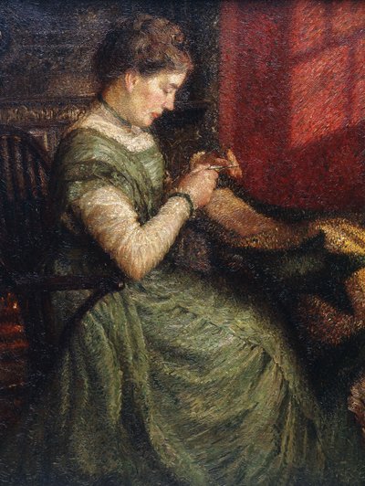 Retrato de una Dama Sentada en un Sillón Cosiendo de Charles A. Sheehan