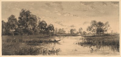 Atardecer en un Río con un Barquero de Charles A. Walker