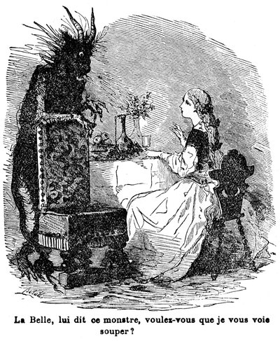 Ilustración para el cuento de la Sra. Jeanne Marie Leprince de Beaumont "La Bella y la Bestia", siglo XIX de Charles Albert dArnoux Bertall