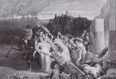 Galos secuestrados por los hunos de Charles Alexandre Coessin de la Fosse