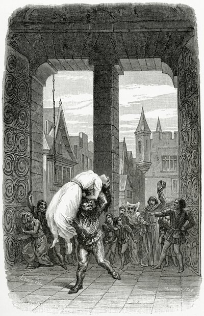 Quasimodo salva a Esmeralda de la ejecución - ilustración de Notre Dame de París, siglo XIX de Charles Alexandre Lesueur