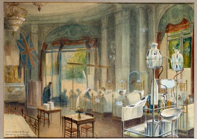 Vista de la gran sala del hospital británico en el Hotel Astoria de Charles Andre Igounet de Villers