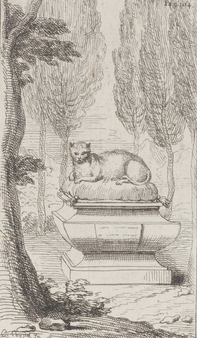 Gato sobre una tumba de Charles Antoine Coypel