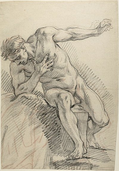 Boceto de un desnudo masculino apoyado en el codo derecho (recto) de Charles Antoine Coypel