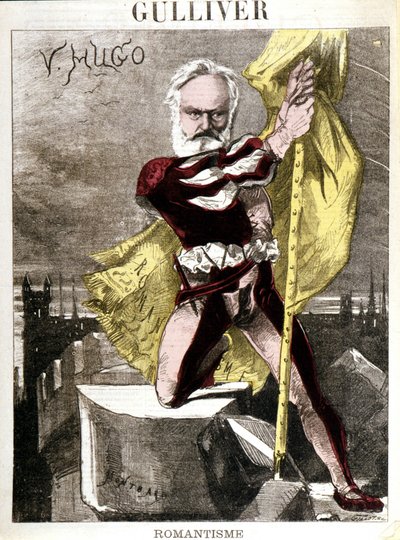 Caricatura de Victor Hugo por Georges Montbard (1841-1905). "Gulliver - Romanticismo" de Charles Auguste Loye