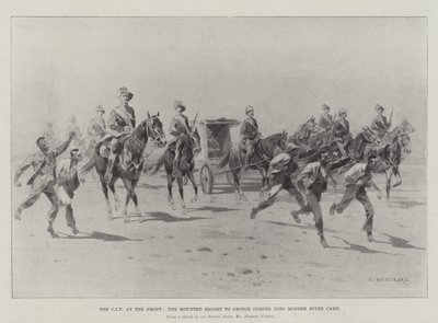 El CIV en el frente, la escolta montada a Cronje entrando en el campamento del río Modder de Charles Auguste Loye