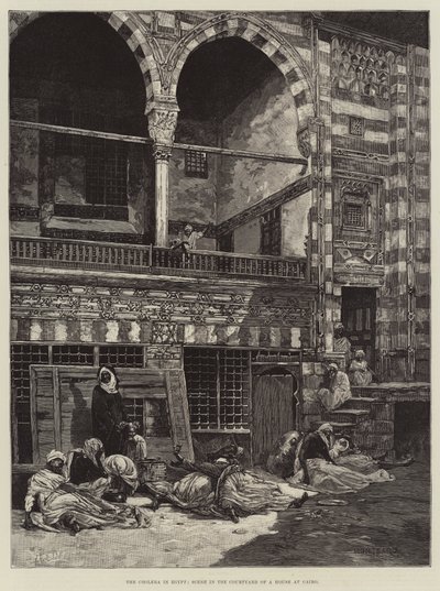 El cólera en Egipto, escena en el patio de una casa en El Cairo de Charles Auguste Loye