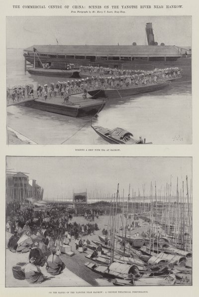 El centro comercial de China, escenas en el río Yangtsé cerca de Hankow de Charles Auguste Loye