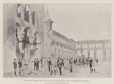El emperador alemán visitando las ruinas y la reconstrucción de la Gran Mezquita en Damasco de Charles Auguste Loye