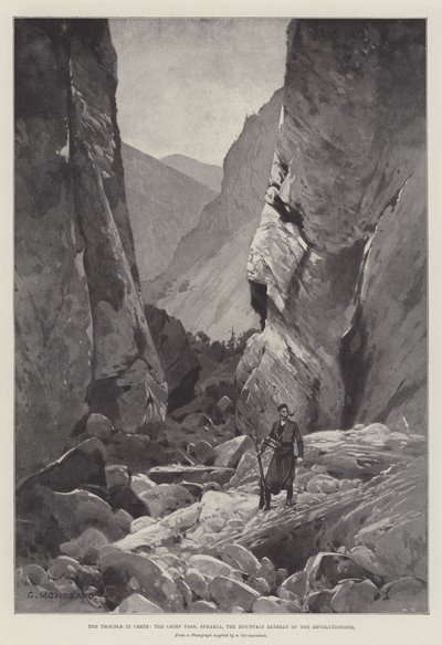 El problema en Creta, el paso principal, Sphakia, el refugio montañoso de los revolucionarios de Charles Auguste Loye