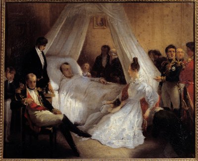 Emperador Napoleón I (1769-1821) en su lecho de muerte 5/05/1821 en la isla de Santa Elena de Charles Auguste Steuben