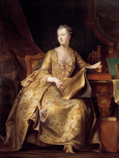 Retrato de Jeanne Antoinette Poisson, Madame de Pompadour (conocida como Marquesa de Pompadour) (1722-1764) sosteniendo una partitura de música de Charles Auguste Steuben