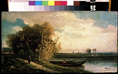 "La costa" Un paisaje de ribera con un pescador y una campesina. Pintura de Charles Barthelemy Jean Durupt (1804-1838) Siglo XIX Museo de Arte Mikhail Kroshitsky, Sebastopol (Ucrania) de Charles Barthelemy Durupt
