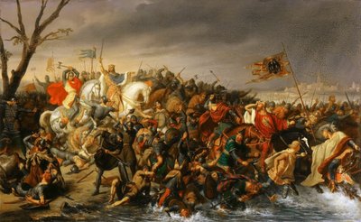 Lotario de Francia derrota al Emperador Otón II en las orillas del Aisne, octubre 978 de Charles Barthelemy Jean Durupt