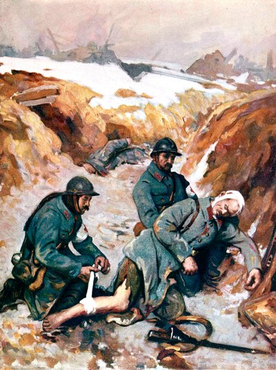 Enfermeras de la Cruz Roja vistiendo a un soldado herido de Charles Baude