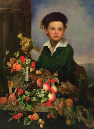 Muchacho con naturaleza muerta, c.1855 (óleo sobre lienzo) de Charles Baum