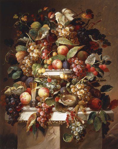 Naturaleza muerta con uvas y duraznos de Charles Baum