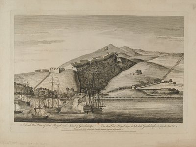 Vista sur del Fuerte Real en la Isla de Guadalupe, circa 1759 de Charles Benazech