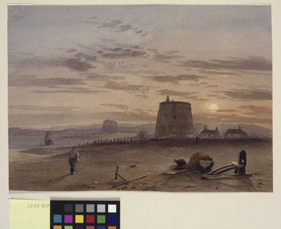 Torre Martello en St. Leonards contra el sol poniente de Charles Bentley
