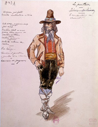 Traje del cochero para la ópera "Paillasse" (payasos) de Ruggero Leoncavallo (1857-1919) de 1892. Acuarela de Charles Bianchini (1860-1905) de Charles Bianchini