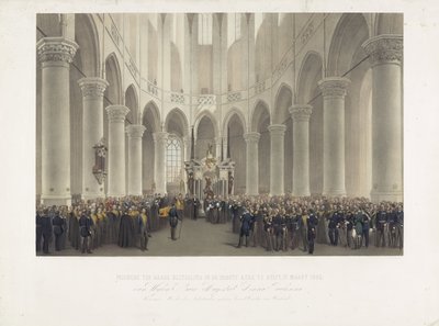 Entierro solemne en Groote Kerk en Delft, 17 de marzo de 1865, de Su Majestad Anna Pavlovna, Reina Madre de los Países Bajos, Gran Príncipe de Rusia (título sobre el objeto) de Charles Billoin