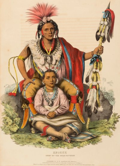 KEOKUK. JEFE DE LOS SACS Y FOXES, de Historia de las Tribus Indias de Norteamérica. de Charles Bird King