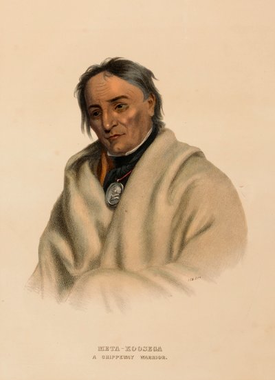 META-KOOSEGA. A CHIPPEWAY WARRIOR, de History of the Indian Tribes of North America. de Charles Bird King