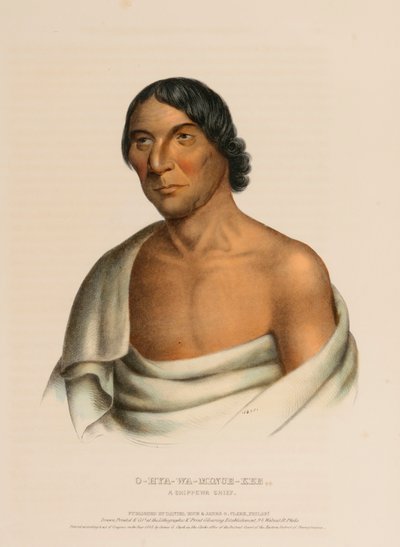 O-HYA-WA-MINCE-KEE, UN JEFE CHIPPEWA, de Historia de las Tribus Indias de Norteamérica de Charles Bird King