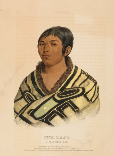 STUM-MA-NU, UN CHICO DE CABEZA PLANA, de Historia de las Tribus Indias de Norteamérica de Charles Bird King