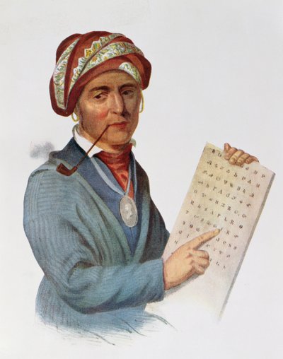 Se-quo-yah o George Guess, 1828, ilustración de 