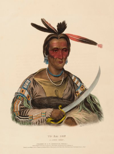 TO-KA-CON. A SIOUX CHIEF, de History of the Indian Tribes of North America de Charles Bird King