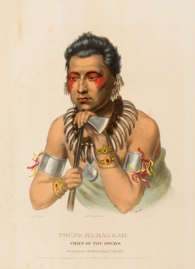 JOVEN MA-HAS-KAH. JEFE DE LOS IOWAYS., de Historia de las Tribus Indias de Norteamérica de Charles Bird King