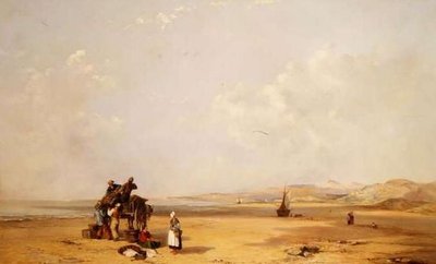 Pescadores descargando su captura en la playa de la Bahía de Cardigan de Charles Branwhite