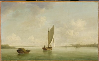 Un Barco de Vela en una Brisa Ligera en un Río de Charles Brooking