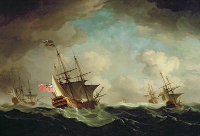 Escuadra a barlovento, c.1750 (óleo sobre lienzo) de Charles Brooking