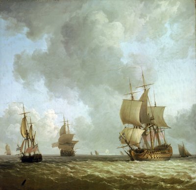 Barcos de la Marina Real Británica soplando en el viento oceánico. Óleo sobre lienzo, hacia 1750, de Charles Brooking (1723-1759). de Charles Brooking