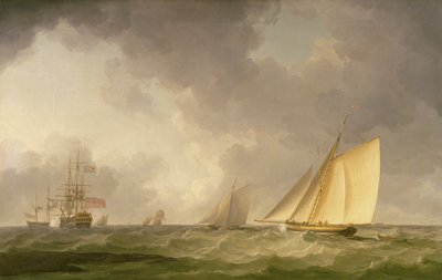 Cutter ceñido en una brisa fresca, con otras embarcaciones, c.1750 de Charles Brooking
