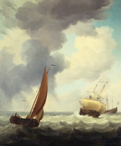 Barcos Mercantes Holandeses y un Comerciante Costero en Mares Agitados de Charles Brooking