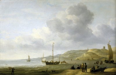 Escena en la orilla cerca de Scheveningen (Holanda). Óleo sobre lienzo de Charles Brooking
