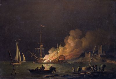 Barco en Llamas por la Noche de Charles Brooking