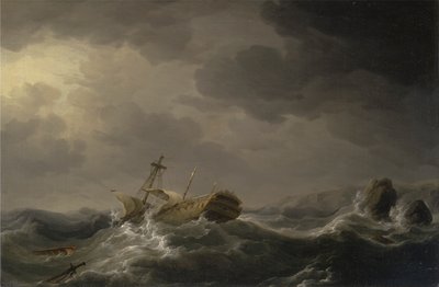 Barco naufragado en una costa rocosa de Charles Brooking
