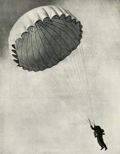 Aviador usando un paracaídas durante la Segunda Guerra Mundial, 1941 de Charles Brown
