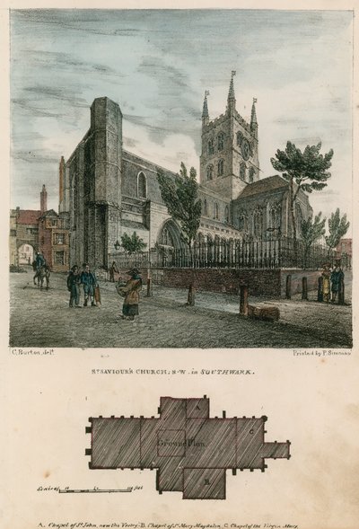 Iglesia de San Salvador, Southwark, Surrey, vista noroeste de Charles Burton
