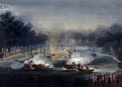 Vista de una pelea simulada en el Serpentine, Hyde Park, Londres, 1814 de Charles Calvert