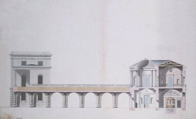 Sección transversal del Pabellón de Ágata y Jardín Colgante en Tsarskoye Selo, c.1780 de Charles Cameron