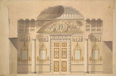 Elevación del Muro del Espejo en el Estudio de Jaspe en el Pabellón de Ágata en Tsarskoye Selo de Charles Cameron