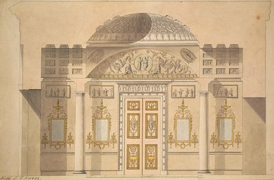 Elevación del Muro de Espejos en el Estudio de Jaspe del Pabellón de Ágata en Tsarskoye Selo de Charles Cameron