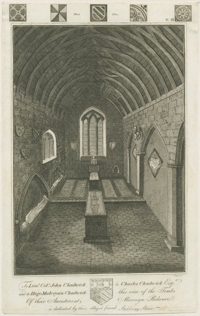 Mavesyn Ridware - Capilla Mortuoria de los Mavesyns: grabado, nd [finales del siglo XVIII] de Charles Chadwick