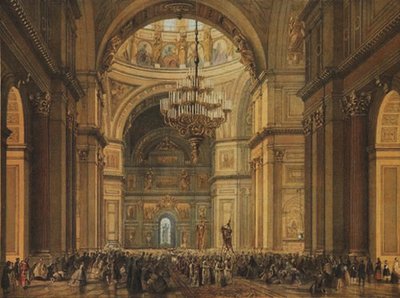 Servicio religioso en la Catedral de San Isaac en San Petersburgo, 1850s de Charles Claude Bachelier