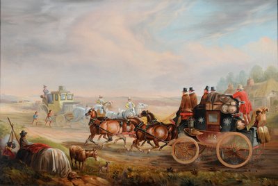 Hull-London Royal Mail Meeting a Travelling Chariot on the Road, c.1835 (óleo sobre lienzo) de Charles Cooper Henderson
